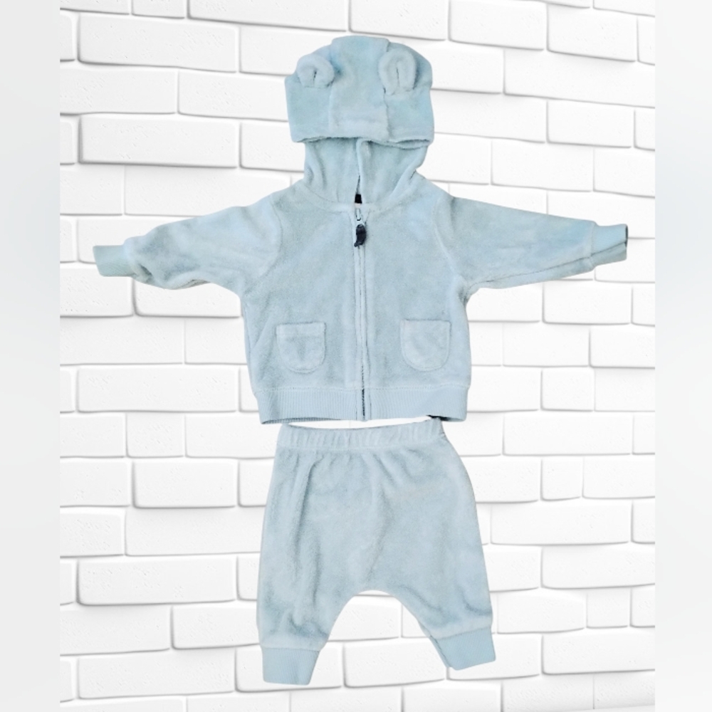 Carter's Baby Boy Blue Teddy Bear Hoodie & Pants 2 Piece Terrycloth Newborn